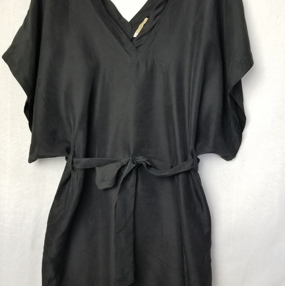 Piko 1988 Black Silk Short Dolman Sleeve Belted Mini Dress Size Medium - Picture 3 of 11